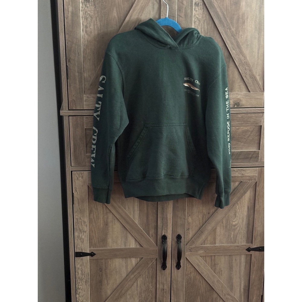 Salty Crew Boys Forest Green Shark Graphic Pullover Hoodie Refuge in the Sea MED